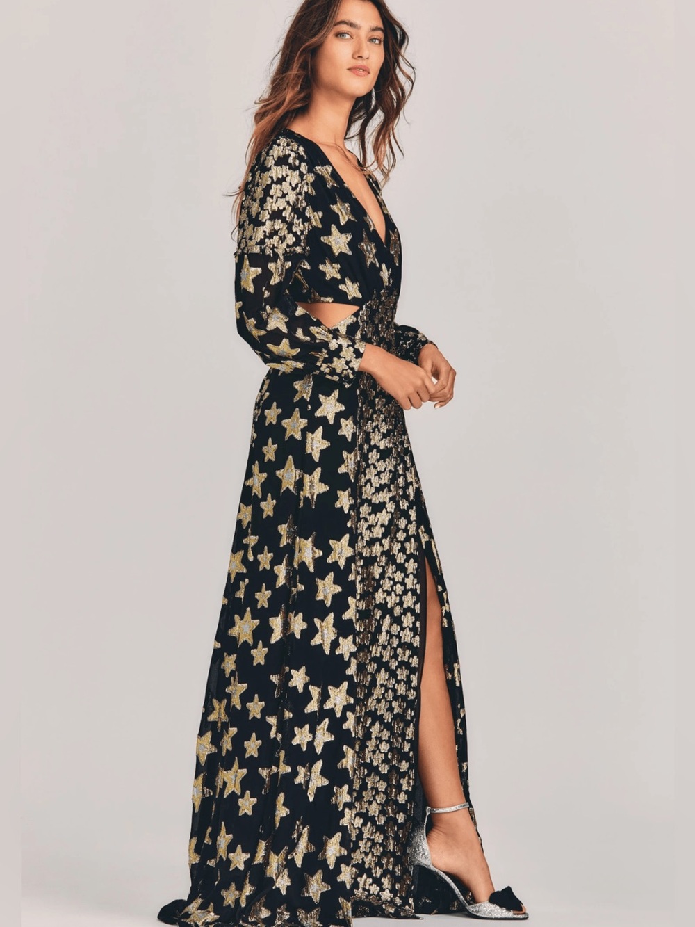 NWT LoveShackFancy Aneesha Black Gold Star Cutout Maxi Dress M - Picture 2 of 14